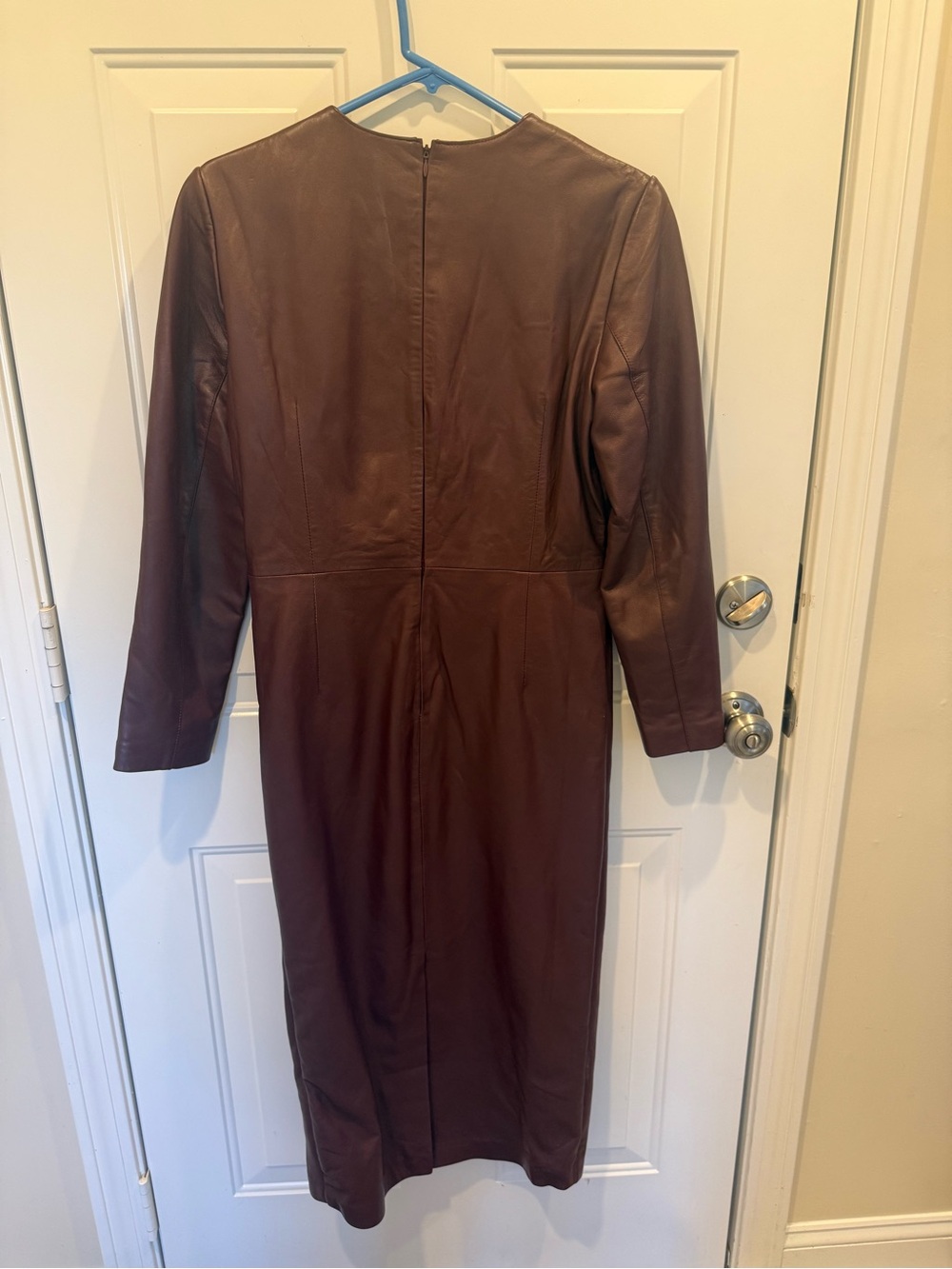 Hand Crafted Brown Long Sleeve Leather Dress